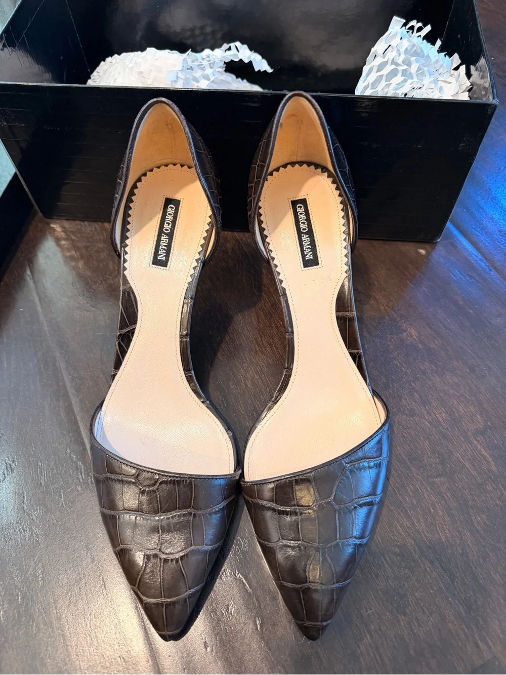 Giorgio Armani Shoes Women's Pointed D'orsay Pump In Dark Brown Croc